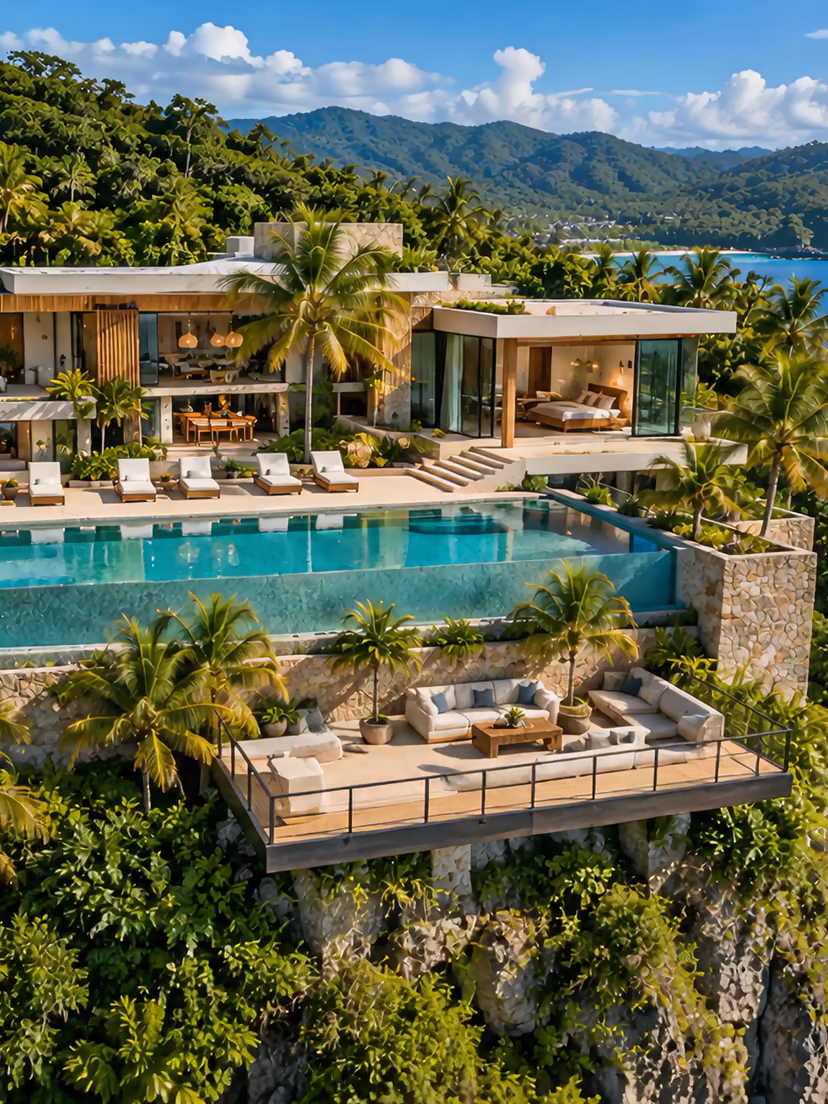 Beachfront villa in the Dominican Republic, seen from the air