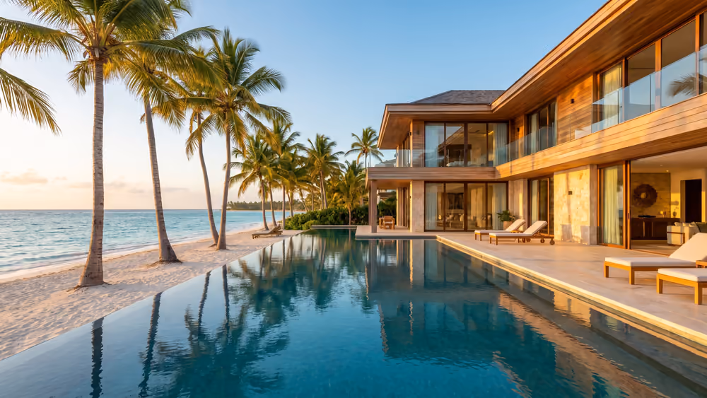 Beachfront villa in Punta Cana with an infinity pool and white-sand beach